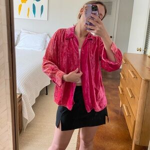 Vintage Crushed Velvet Jacket Hot Pink Retro Glam (S)